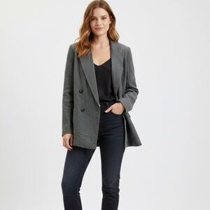 Zara Sz M Double Breasted Green Business Casual Minimalist Blazer